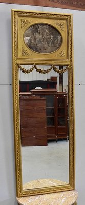 Golden Wood Mirror & Half Moon Console, Set of 2-RVK-764494