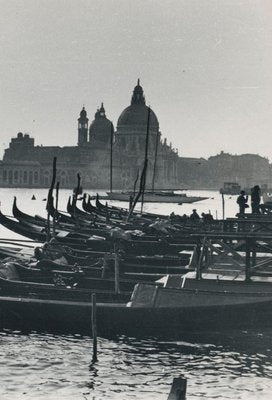 Gondolas and Skyline, Italy, 1950s, Black & White Photograph-DYV-1239306