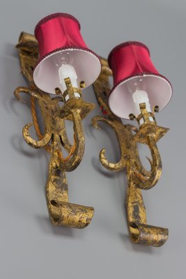 Gothic Revival Gilt Wrought Iron Sconces, Set of 2-KEG-1080154