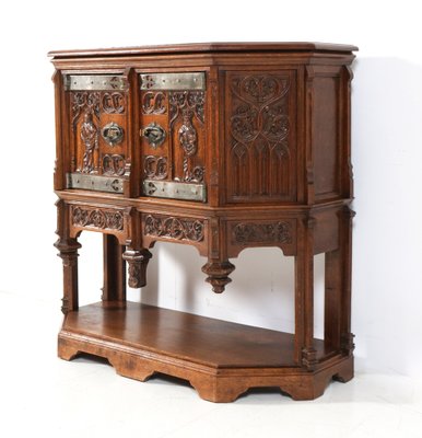 Gothic Revival Oak Credenza, 1930s-MY-1795671