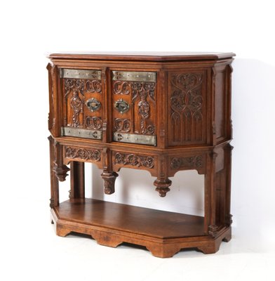 Gothic Revival Oak Credenza, 1930s-MY-1795671