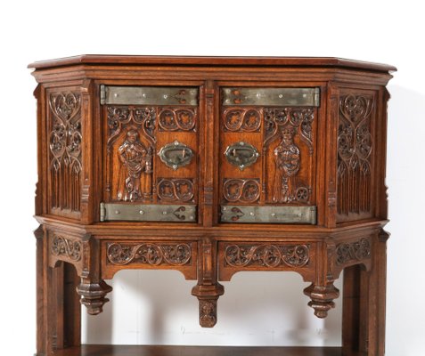 Gothic Revival Oak Credenza, 1930s-MY-1795671