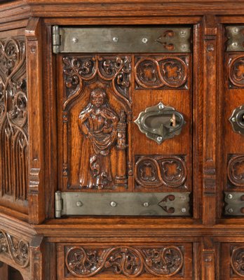 Gothic Revival Oak Credenza, 1930s-MY-1795671