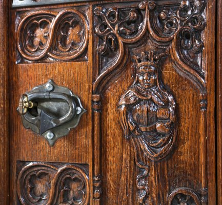 Gothic Revival Oak Credenza, 1930s-MY-1795671