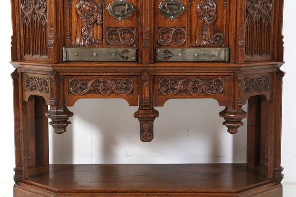 Gothic Revival Oak Credenza, 1930s-MY-1795671