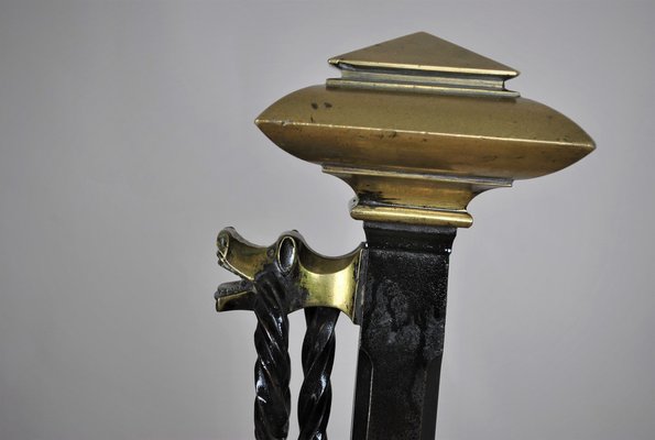 Gothic Style Bronze and Iron Andirons, 19th Century, Set of 2-SYQ-1187413