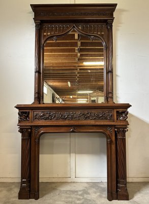 Gothic Style Walnut Fireplace, 1890s-AXR-1703182