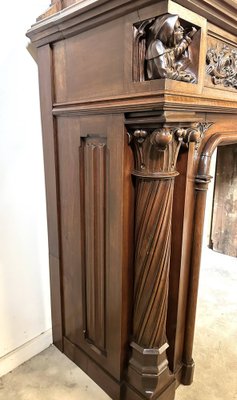 Gothic Style Walnut Fireplace, 1890s-AXR-1703182