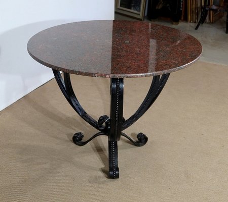 Granite & Wrought Iron Tripod Pedestal Table, 1970s-RVK-1313878