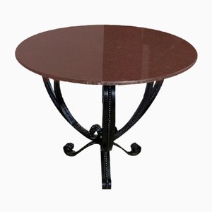 Granite & Wrought Iron Tripod Pedestal Table, 1970s-RVK-1313878