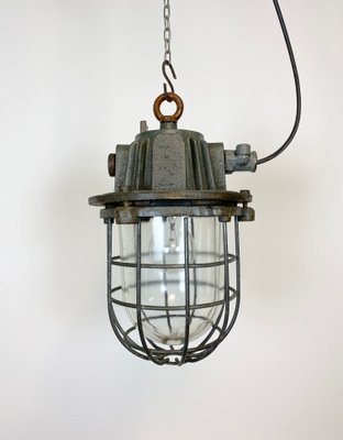 Gray Industrial Cast Iron Cage Pendant Light, 1960s-CGF-995728