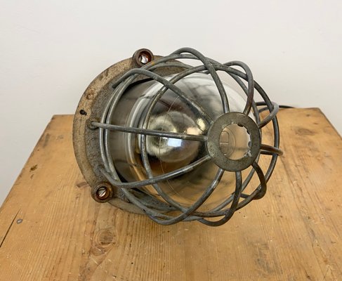 Gray Industrial Cast Iron Cage Pendant Light, 1960s-CGF-995728