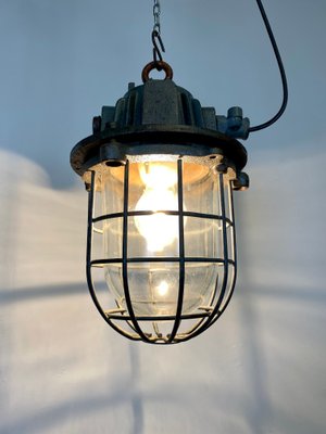 Gray Industrial Cast Iron Cage Pendant Light, 1960s-CGF-995728