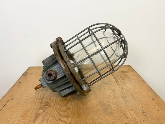 Gray Industrial Cast Iron Cage Pendant Light, 1960s-CGF-995728