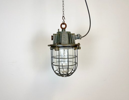 Gray Industrial Cast Iron Cage Pendant Light, 1960s-CGF-995728