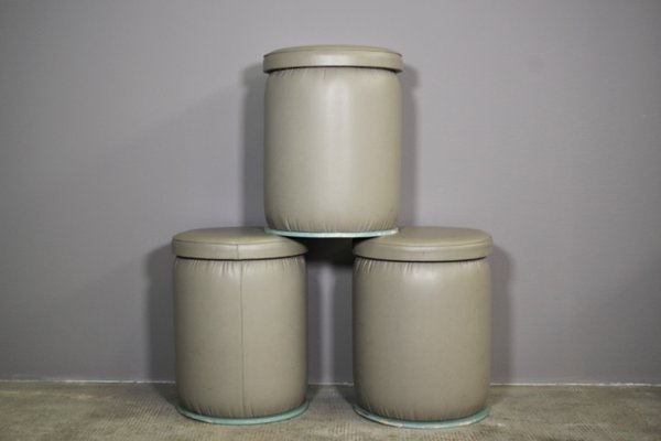 Gray Leatherette Ottomans, 1980s, Set of 3-KNM-840548