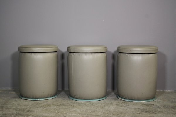 Gray Leatherette Ottomans, 1980s, Set of 3-KNM-840548