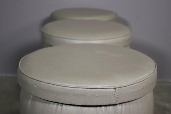 Gray Leatherette Ottomans, 1980s, Set of 3-KNM-840548