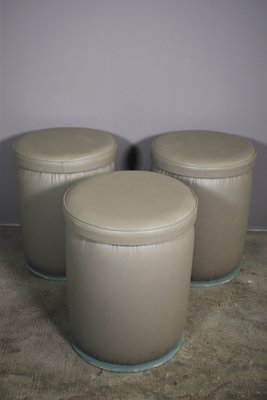 Gray Leatherette Ottomans, 1980s, Set of 3-KNM-840548