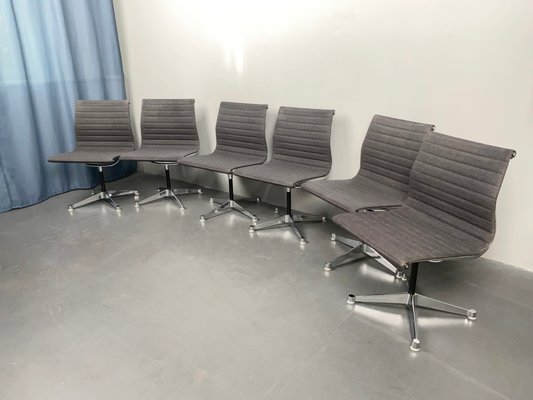 Gray Mottled Aluminum EA 107 Swivel Chairs by Charles & Ray Eames for Herman Miller, 1970s, Set of 6-YZD-1438389