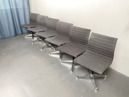 Gray Mottled Aluminum EA 107 Swivel Chairs by Charles & Ray Eames for Herman Miller, 1970s, Set of 6-YZD-1438389