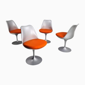 Gray Structure and Orange Cotton Pillow Tulip Chairs by Eero Saarinen for Knoll, Set of 4-PRS-1192096