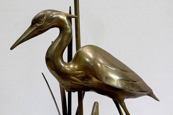 Great Brass Heron Table Lamp, 1970s-RVK-969962