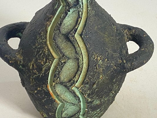 Green and Black Vase in Painted Ceramic from Vallauris, France, 1970-UR-1746569