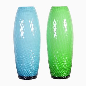 Green and Blue Art Glass Vases from Egermann, 1980s, Set of 2-IND-560305