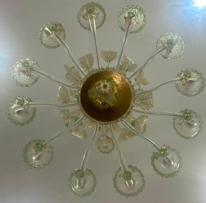 Green and Gold Murano Glass Chandelier, 1990s-MBH-1421924