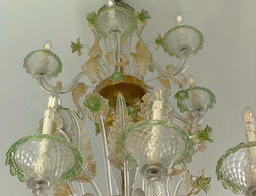 Green and Gold Murano Glass Chandelier, 1990s-MBH-1421924