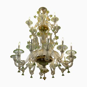 Green and Gold Murano Glass Chandelier, 1990s-MBH-1421924