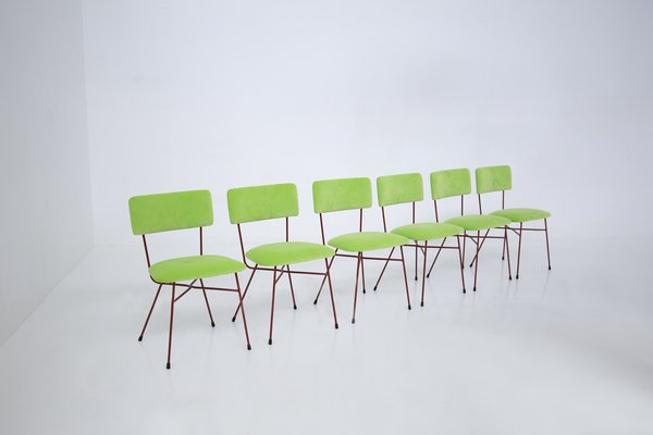 Green and Red Velvet Chairs by BBPR, 1950s, Set of 6-RCE-1402665