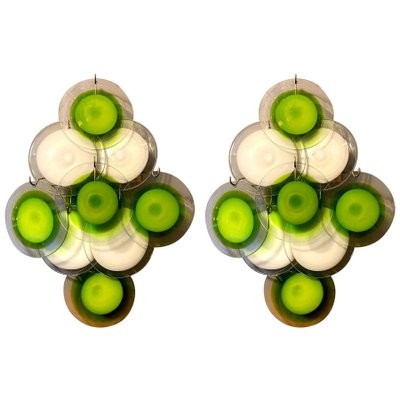 Green and White Disc Murano Glass Sconces or Wall Lights, Set of 2-MBH-1032660