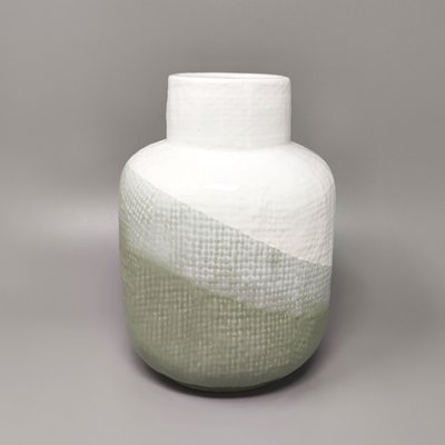 Green and White Vase in Ceramic by F.lli Brambilla, Italy, 1970s-QGR-1293131