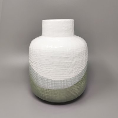 Green and White Vase in Ceramic by F.lli Brambilla, Italy, 1970s-QGR-1293131