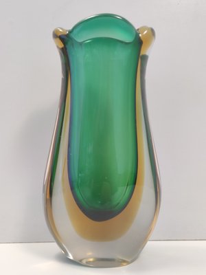 Green and Yellow Sommerso Murano Glass Vase by Flavio Poli, 1950s-JPQ-2020596