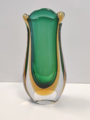 Green and Yellow Sommerso Murano Glass Vase by Flavio Poli, 1950s-JPQ-2020596