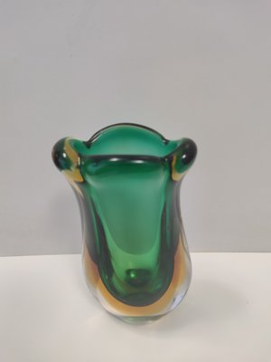 Green and Yellow Sommerso Murano Glass Vase by Flavio Poli, 1950s-JPQ-2020596