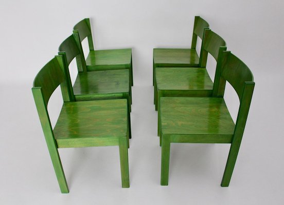 Green Beechwood Dining Chairs, 1950s, Set of 6-NB-764695