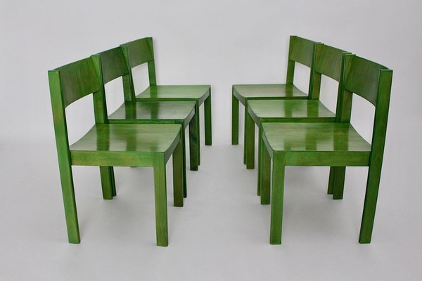 Green Beechwood Dining Chairs, 1950s, Set of 6-NB-764695