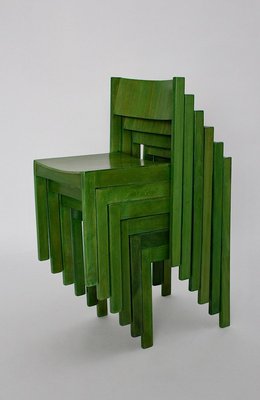 Green Beechwood Dining Chairs, 1950s, Set of 6-NB-764695