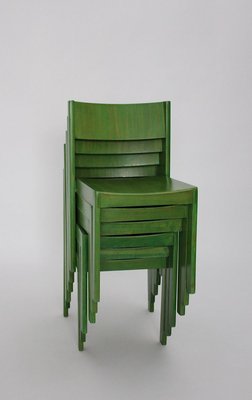 Green Beechwood Dining Chairs, 1950s, Set of 6-NB-764695