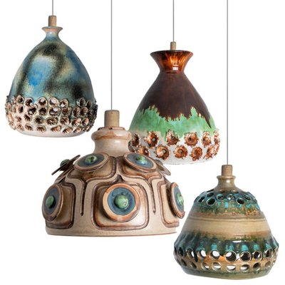 Green Blue Ceramic Pendant Light, Denmark, 1970s-VDW-1754774