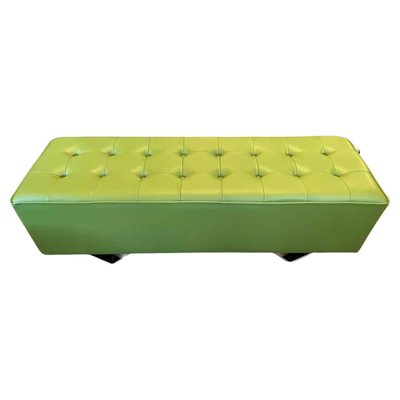 Green Capitonné Leather Bench with Steel Feet from Knoll International, 1990s-XDW-1803354