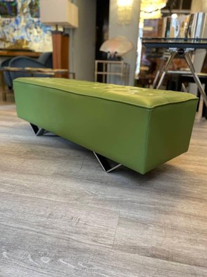 Green Capitonné Leather Bench with Steel Feet from Knoll International, 1990s-XDW-1803354