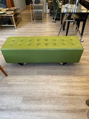 Green Capitonné Leather Bench with Steel Feet from Knoll International, 1990s-XDW-1803354