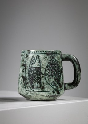 Green Ceramic Mugs by Jacques Blin, 1950s, Set of 2-YU-1808237