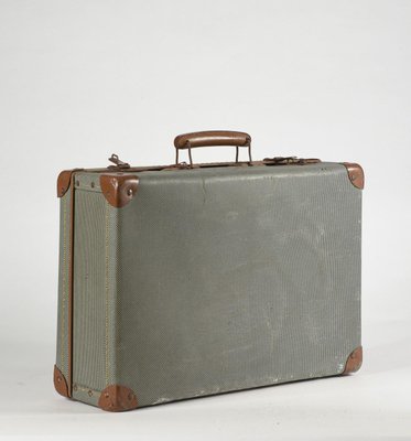 Green Checkered Hardboard Suitcase, Italy, 1950s-RAQ-804488