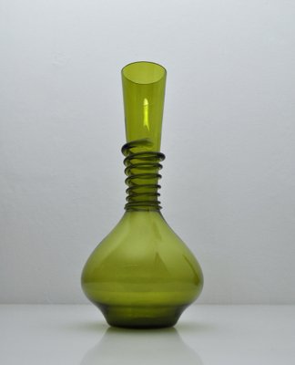 Green Decanter or Vase with Attached Glass Wire by Jacob E. Bang for Holmegaard, Denmark, Set of 2-HPQ-1263889